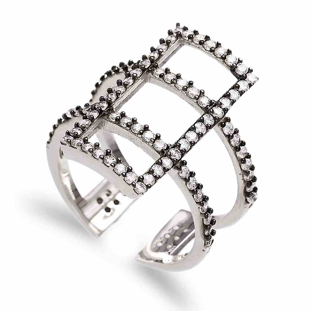 Rectangle Shape Design Adjustable Ring Wholesale Turkish Handmade 925 Sterling Silver Jewelry